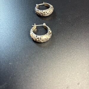 Filigree Leaves Flowers Huggie Hoop Earrings 925 Sterling Silver